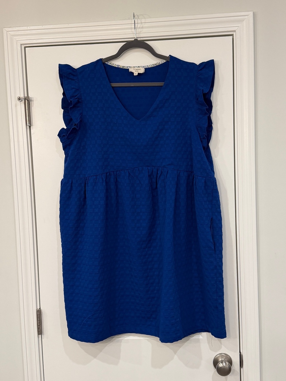 Umgee Cobalt Blue Ruffle Sleeve V-Neck Mini Dress - Picture 2 of 5